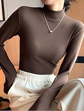 economico Colori solidi-Per donna Felpa Elegante Casual Morbido Colore Puro A Coste Dolcevita Lavorato a maglia Manica Lunga Top Regolari Maglia All&#039;aperto Quotidiano Weekend Nero Bianco Autunno Inverno