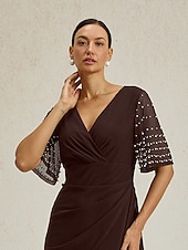 levne Jednoduché šaty-Dámské Maxi šaty Plášťové šaty Elegantní Pevná barva Krátký rukáv Do V Hnědá Léto Jaro Podzim