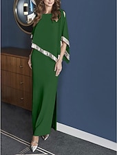 abordables Mariage Décontracté / de Jour-Robe fourreau mère de la mariée mariage invité élégante scintillante et brillante encolure bijou longueur cheville chiffon manches 3/4 avec décolleté pailleté devant taille personnalisée gratuite