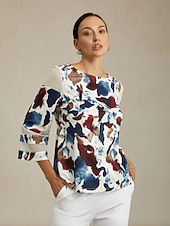 abordables Tops de Arte y Diseño para Mujeres-Mujer Estampado Casual Multi Color Talla S longitud de manga 50cm (La longitud de la manga aumenta 14cm por cada nueva talla) Elegante Diario Cuello Barco Primavera Otoño
