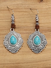 voordelige Damesoorbellen-Boheemse oorbellen met bloemen en turquoise steen voor dames, vintage oorbellen van legering voor casual gebruik, op het strand en op feestjes