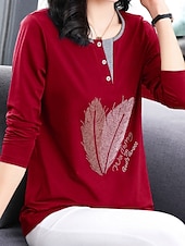 preiswerte Damen Grafik Tops-Damen Bluse Feder Stilvoll Lässig Langarm Rundhalsausschnitt Normale Oberteile Täglich Patchwork Salbeigrün Schwarz Rosa Rote Königsblau Frühling Herbst