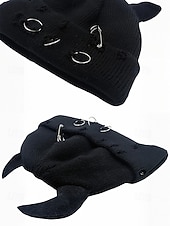 halpa Halloween-asusteet-unisex halloween-paholaisen sarvineulepipo – goottilainen punk-kallomyssy hakaneulalla ja rengaskorjauksilla miehille ja naisille, juhla-asu