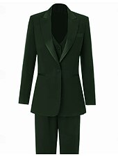 お買い得  女性用スーツ-女性用 3ピーススーツ フォーマル 結婚式のゲスト ストレッチクレープ エレガント シンプル ミニマリスト 長袖 アンクル丈 ピークラペル シングルブレスト