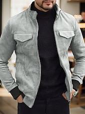 abordables Vestes en Suède Synthétique-Homme Veste en faux suède Veste Décontractée Vacances Quotidien Chaud Avec Poches Automne Hiver Uni Mode Classique Col montant Régulier Noir Vert Café Veste