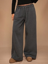 abordables jambe large et taille haute-Femmes Joggings Jambe large Chinos Mode Streetwear Occasionnel Longueur complète Taille haute Uni Ceinture Élastique Confortable Doux Élastique Extérieur Rue Gris clair Noir Blanche Rouge Ét