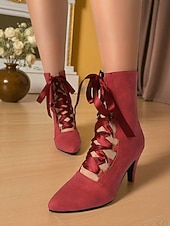 abordables Années 1920-Femmes Bottes Rétro Soirée Quotidien Bottines À lacets Stiletto Bout Pointu Élégant ancien Faux Cuir À lacets Noir Rouge Bordeaux Marron