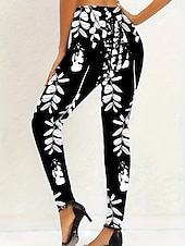  Γυναικεία Κολάν Διακοπές Βίντατζ Μοντέρνα Πλήρες μήκος Ψηλή Μέση Φλοράλ Γραφική Εκτύπωση Διατηρείτε Ζεστό Moale Αναπνέει Υψηλή Ελαστικότητα Causal Καθημερινά Διακοπές Μαύρο και Άσπρο