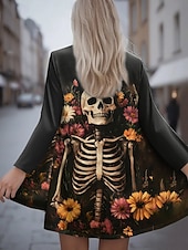 abordables Manteaux 3D-Veste décontractée pour femmes chaude confortable crânes ourlet irrégulier devant ouvert élégant vintage moderne floral rue décontracté quotidien long sans col à manches longues vêtements d&#039;extérieur