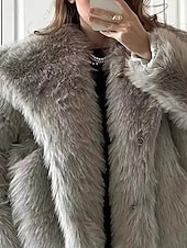 preiswerte Felle &amp; Leder-Damen Kunstpelzmantel Warm Bequem Pelze &amp; Leder Lässig Einfach Urlaub Straße Ferien Ausgehen Regulär Umlegekragen Normale Passform Langarm Oberbekleidung Hell Gray Herbst Winter