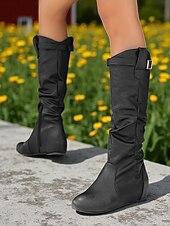 levne Slouch Boots-Dámské Boty Slouchy boty Jezdecké boty Denní Boty do lýtka Přezky Skryté pata Oblá špička Na běžné nošení Denim Umělá kůže Zip Fialová Světle hnědá Tmavěhnědá