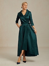 abordables Robe de cocktail-Femmes Robe Maxi Robe de Soirée Élégant ancien Coupe régulière Couleur Unie Manche 3/4 Col en V Vert Emeraude Automne Hiver