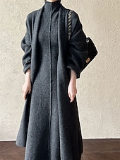 preiswerte Einfarbige Farben-Damen Langes Kleid Maxikleid Pulloverkleid Strickkleid Freizeitkleid Kleid-Set Elegant Mode Modern Outdoor Täglich Ausgehen Normale Passform Einfach Langarm Rollkragen Stehkragen Dunkelgray Winter
