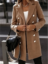preiswerte Wintermäntel-Damen Freizeitjacke Warm Bequem Tasche Knöpfe Mode Outdoor Einfach Ausgehen Wochenende Einreihig Regulär Revers Normale Passform Langarm Oberbekleidung Schwarz Weiß Khaki Herbst Winter