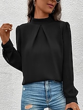 Χαμηλού Κόστους Επίσημες Μπλούζες-Γυναικεία Πουκάμισο Κομψή Φιλάρεσκος Σατέν Μπλούζα Συμπαγές Χρώμα Στυλάτο Καθημερινό Μακρυμάνικο Ζιβάγκο Κανονικά μπλουζάκια Καθημερινά Εξόδου Μαύρο Κίτρινο Πράσινο Ανοικτό Ρουμπίνι Βυσσινί