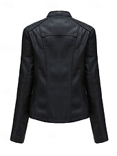 economico Pellicce &amp; Pelli-Per donna Giacca in Ecopelle Confortevole Cerniera Tasca Casual Semplice Vacanza Abbigliamento quotidiano Uscire Weekend Regolare Collo ripiegato Vestibilità regolare Manica Lunga Capispalla Nero