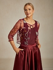 Χαμηλού Κόστους Ντυτές μπλούζες-Γυναικεία Δαντελένια μπλουζάκια Φλοράλ Κομψό Στυλάτο Στρογγυλή Ψηλή Λαιμόκοψη Crop Tops Επισκέπτης γάμου Βραδινό Ρούχα για Πάρτυ Δαντέλα Κεντητό Κρασί Καλοκαίρι Άνοιξη Φθινόπωρο