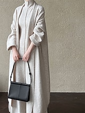 cheap Plain Pullover-Women&#039;s Long Dress Maxi Dress Knit Dress Casual Dress Dress Set Elegant Fashion Modern Outdoor Daily Going out Regular Fit Plain Long Sleeve Stand Collar Beige Winter Autumn