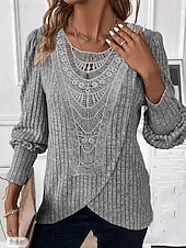 Women's Blouse Solid Color Elegant Stylish Basic Long Sleeve Crew Neck Regular Tops Daily Lace Patchwork Blue Purple Green Spring Fall Winter4