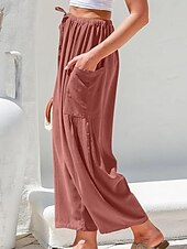 economico gamba larga e vita alta-Per donna Gamba larga Chinos Streetwear Casual Lunghezza intera Vita media Semplice Coulisse Tasca Confortevole Micro-elastico All&#039;aperto Vacanza Streetwear Rosso scuro azzurro cielo Nero Bianco