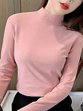 Damskie Bluzka Kwiaty Elegancki Podstawowy Codzienny Długi rękaw Wysoki Zwykłe topy Codzienny Czarny Biały Żółty Rumiany róż Brązowy Jesień Zima tanie gładka koszulka-Damskie Bluzka Kwiaty Elegancki Podstawowy Codzienny Długi rękaw Wysoki Zwykłe topy Codzienny Czarny Biały Żółty Rumiany róż Brązowy Jesień Zima