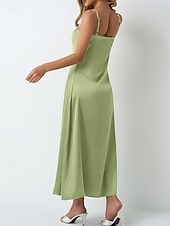 voordelige Eenvoudige jurk-Dames Halflange jurk Satijnen Jurk Feestjurk Cocktail jurk Slipdress Modieus Modern Buiten Avond Feest Feest Normale pasvorm Effen Mouwloos hihnat Lichtgroen Wijn Donkergroen Paars Lente Herfst