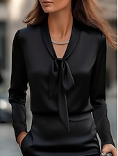 economico Top eleganti-Per donna Elegant Elegante Raso/Satin Blusa Semplice Elegante Quotidiano Cravatta al collo Top Regolari Quotidiano Allacciato Nero Bianco Rosa Viola Autunno