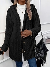 abordables Vestes en Polaire-Femmes Veste Sherpa Veste Décontractée Confortable Respirant Avec Poches Boutons Occasionnel Uni Vacances Rue Occasionnel Tenue quotidienne Ouvert devant Régulier À capuche Coupe régulière manche