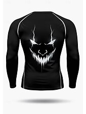 お買い得  ランニングTシャツとタンクトップ-男性用 コンプレッション・シャツ ランニングＴシャツ 3Dプリント 長袖 ベース層 ハロウィーン 速乾性 ビデオ圧縮 パワーフレックス 吸汗性 ジムトレーニング アクティブトレーニング 運動 スポーツウェア アクティブウェア ブラック