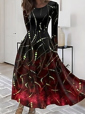 preiswerte Kunst &amp; Design Kleid-Damen Maxikleid A Linie Kleid Figurbetontes Kleid Urlaub Lässig Boho Party Täglich Ausgehen Normale Passform Ombre Grafik Geometrisch Langarm Rundhalsausschnitt Rote Purpur Grün Grau Sommer Frühling