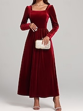 olcso Egyszerű ruha-Női Midi ruha Karácsonyi ruha Bársony ruha Koktélruha Elegáns Divat Modern Napi Szabadtéri Estély Normál Sima Hosszú ujj Szögletes Fekete Rubin Bíbor Lóhere Tavasz Ősz