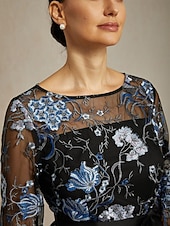levne Krajkové topy-Dámské Oblečené topy Elegantní 3/4 délka rukávu Tričkový Svatební host Večerní oslava Poloformální Výšivka Iluzivní krajka Černá Jaro Podzim Zima
