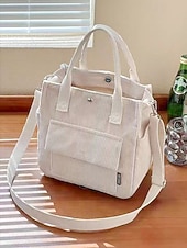 abordables Cabas et fourre-tout-Sac fourre-tout en velours côtelé pour femme avec bandoulière – Sac à main vintage décontracté pour le travail, les voyages, le shopping et le quotidien