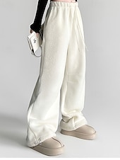 economico gamba larga e vita alta-Per donna Culotte Gamba Larga Pantaloni in Pile Streetwear Casual Lunghezza intera Vita media Semplice Tasca Elastico in vita Coulisse alla gamba Confortevole Micro-elastico Vacanza Streetwear