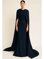abordables Robes de bal-Sirène / Trompette Fourreau / Colonne Robe de Soirée Élégant Robe de soirée Formel Mariage Longueur au sol Sans manches Col haut Capes Crêpe Extensible avec Châle 2025
