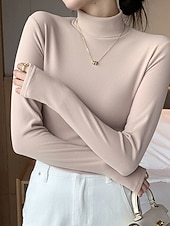 economico Colori solidi-Per donna Felpa Elegante Casual Morbido Colore Puro A Coste Dolcevita Lavorato a maglia Manica Lunga Top Regolari Maglia All&#039;aperto Quotidiano Weekend Nero Bianco Autunno Inverno