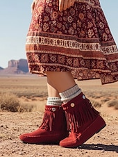 cheap Ankle Boots-Women's Bohemian Fringe Moccasin Boots Soft Suede Flat Ankle Shoes with Retro Detailing for Casual Outfits and Everyday Wear