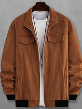 abordables Vestes en Suède Synthétique-Homme Veste en faux suède Veste Décontractée Vacances Quotidien Chaud Avec Poches Automne Hiver Uni Mode Classique Col montant Régulier Noir Vert Café Veste