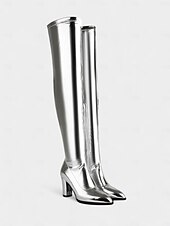 economico Stivali alla moda-stivali da donna sopra il ginocchio in similpelle marrone – scarpe alte fino alla coscia con tacco alto e punta affilata, stile elegante per feste, cosplay e moda di strada