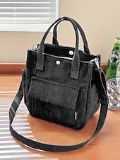 abordables Cabas et fourre-tout-Sac fourre-tout en velours côtelé pour femme avec bandoulière – Sac à main vintage décontracté pour le travail, les voyages, le shopping et le quotidien