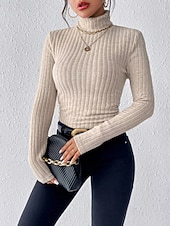 preiswerte Damen Einfache Oberteile-Damen Bluse Einfarbig Stilvoll Lässig Langarm Rollkragen Normale Oberteile Täglich Gerafft Knöpfe Schwarz Weiß Purpur Aprikose Grau Frühling Herbst Winter