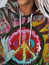 cheap Art&amp;Design Tops-Women&#039;s Pullover Hoodie Sweatshirt Graphic Rainbow Abstract Casual Boho Long Sleeve Hooded Regular Tops Street Dailywear Print Front Pocket Maroon Pink Fall Winter