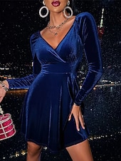preiswerte abendkleider-Damen Midikleid Samtkleid Cocktailkleid Elegant Mode Modern Outdoor Party Party-Abendmode Normale Passform Einfach Langarm Rundhalsausschnitt Schwarz Wein Dunkelgrün Dunkelblau Frühling Herbst