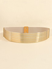 billiga Dambälte-Dambälte i guld, silver och svart - brett metallbälte - elastiskt stretchigt dragsko med tryckknapp, modeaccessoar för klänningar, fester och formella tillfällen