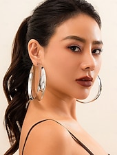 Χαμηλού Κόστους Γυναικείο Σκουλαρίκι-Μεγάλα χρυσά γυναικεία σκουλαρίκια κρίκοι - τολμηρά κοσμήματα για πάρτι, μόδα νυχτερινών κέντρων &amp;ειδικές περιστάσεις