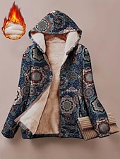 abordables Sweatshirts en polaire-Femmes Sweats à capuche zippés Fleuri Graphique Géométrique Chaud Actif ancien manche longue À capuche Hauts Réguliers Maison Travail Tenue de soirée Imprimé Bleu de minuit Printemps Automne Hiver