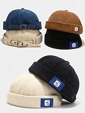 cheap Men's Hats-Men's Corduroy Brimless Beanie Hat, Retro Docker Cap with Adjustable Strap, Casual Streetwear Skullcap for Fall and Winter