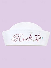 tanie Kapelusze damskie-Damska czapka marynarska z napisem z kryształków, stylowa czapka do strojów K-pop, na bal maskowy i jako dodatek do kostiumów scenicznych