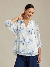 olcso ingek, felsők és blúzok-női sifon blúz tinta virágminta elegáns hétköznapi irodai tavasz nyár ősz