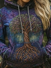  Dámská 3D tisková vintage boho mikina patchwork s květinami vikingská pulovrová mikina casual dlouhý rukáv mikina s kapucí městský patchworkový potisk s přední kapsou fialová jaro podzim zima